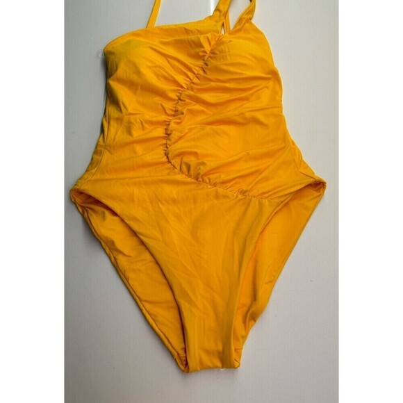 SOLUNA RUCHED Sheer Delight ONE SHOULDER One-Piece SWIMSUIT yellow gold size M - Picture 6 of 12